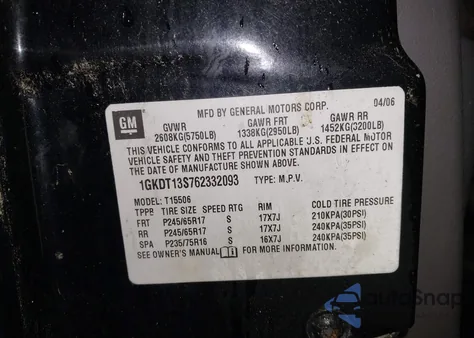 2006 GMC Envoy Sle из США, поврежденный, VIN 1GKDT13S762332093